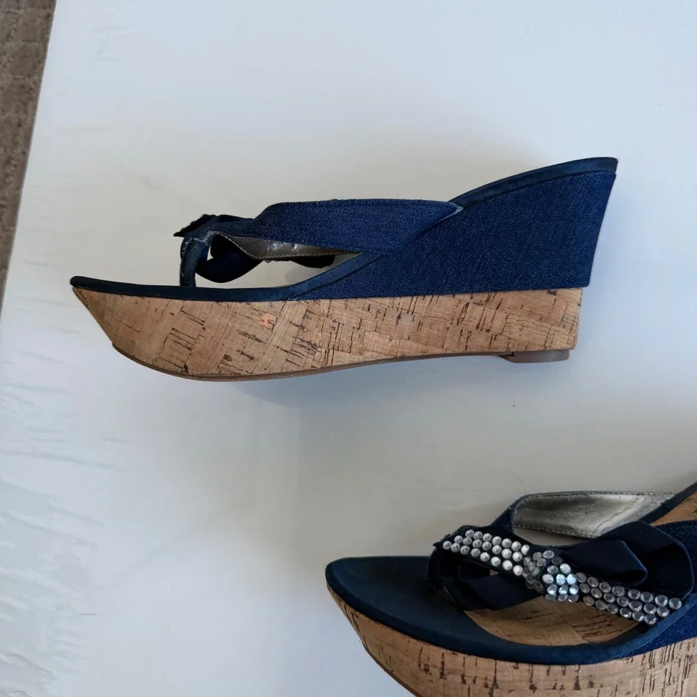 Vintage 90s Guess‎ Denim Cork Wedges Size 6